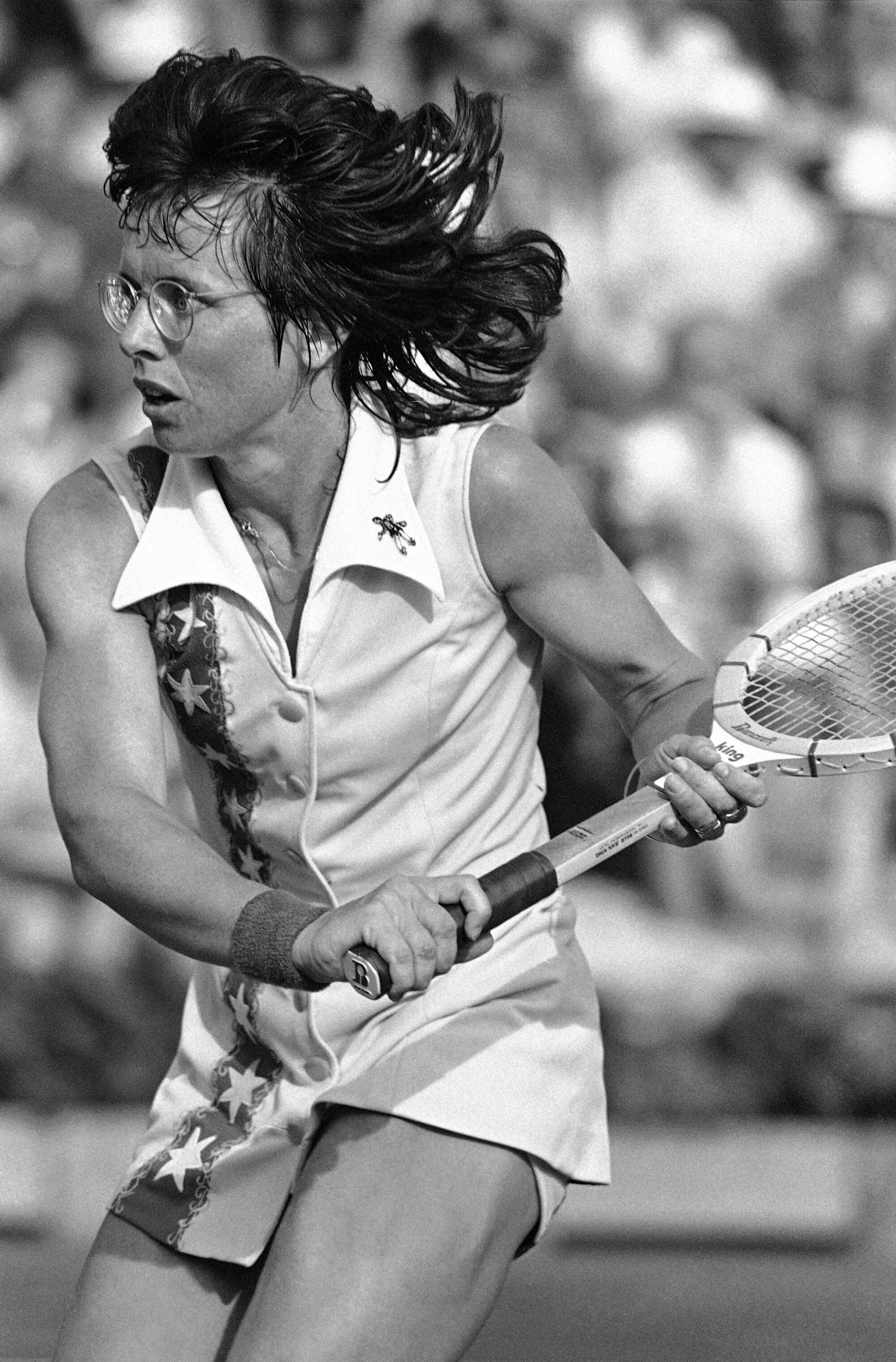 Billie Jean King during a match in 1977.