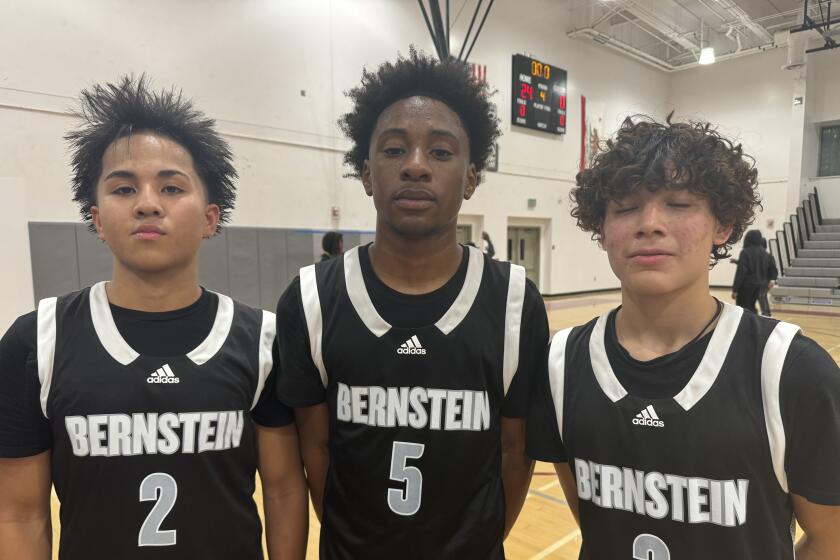 Bernstein High guards Troy Agtang (left), Gregrion Griffin and Carlos Cordero have led team to a 7-0 record.