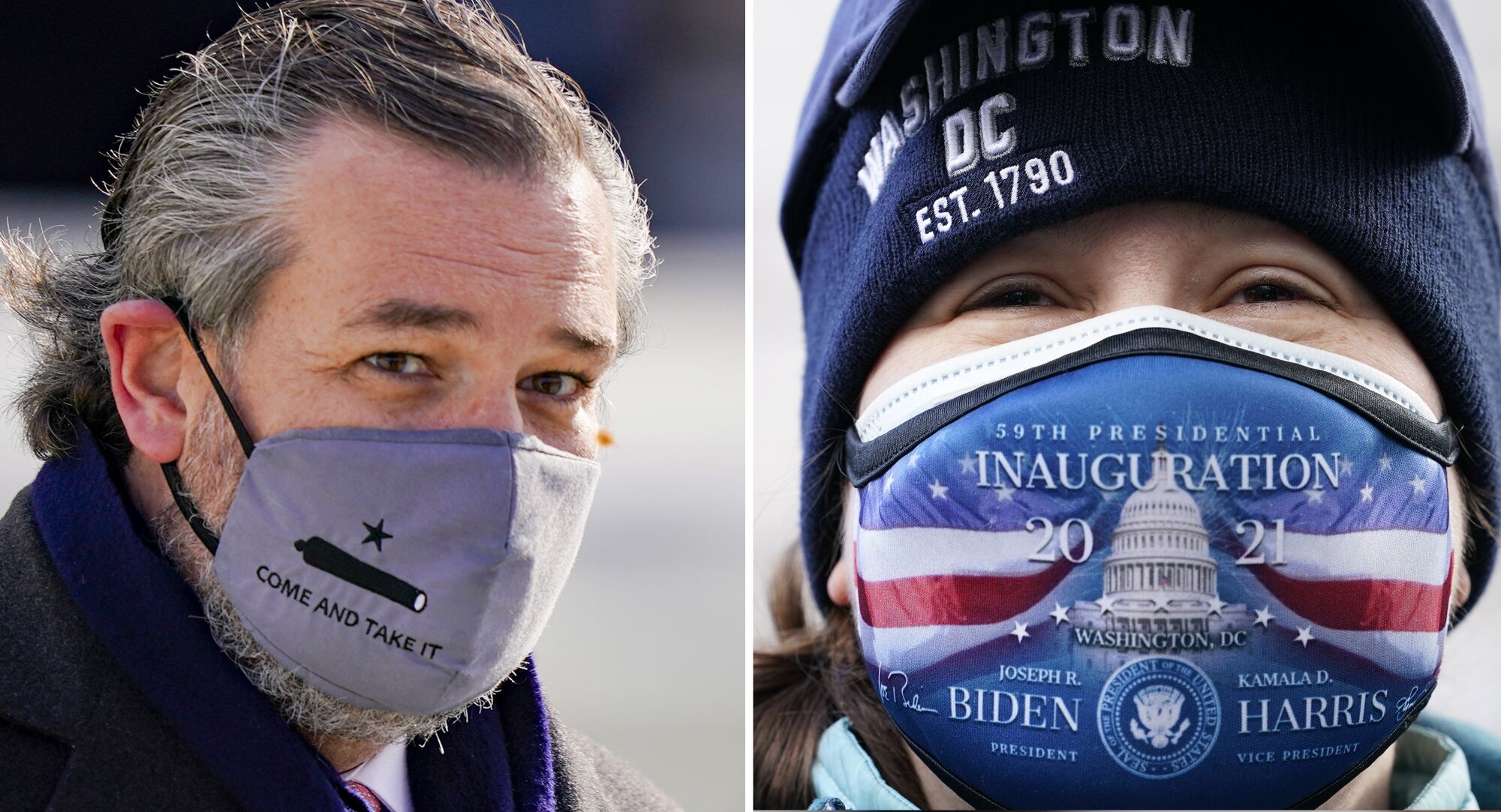 Sen. Ted Cruz and an Alaska woman wear masks on Inauguration Day