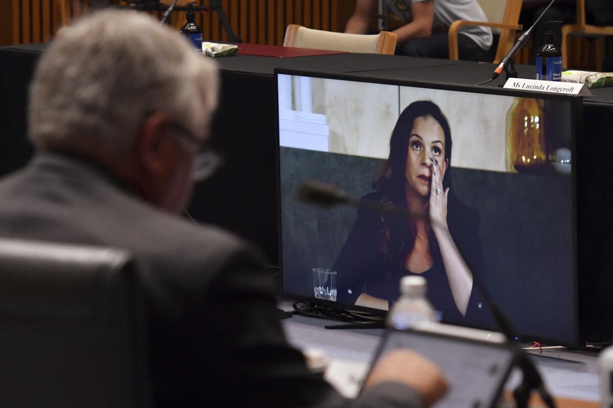 Mel Silva, managing director of Google Australia and New Zealand, appears via video during an Australian Senate inquiry.