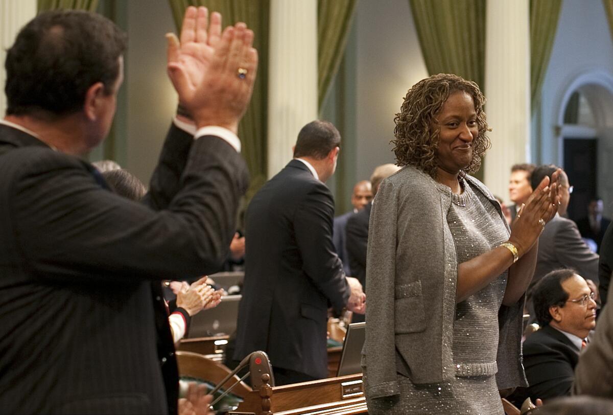 Assemblymember Holly Mitchell (D-Los Angeles), shown when she was sworn in to the Assembly in 2010. She has won a state Senate seat vacated by Curren Price.