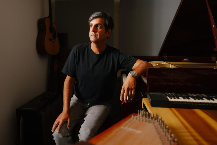 Studio City, CA - August 08: Siddhartha Khosla, who is the composer of Only Murders in the Building, poses for a portrait at home on Tuesday, Aug. 8, 2023 in Studio City, CA. Season three of the show will begin in August. (Dania Maxwell / Los Angeles Times)