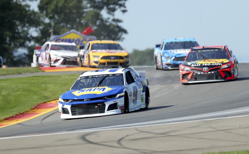 Chase Elliott leads the field during a NASCAR Cup Series race at Watkins Glen International on Sunday.