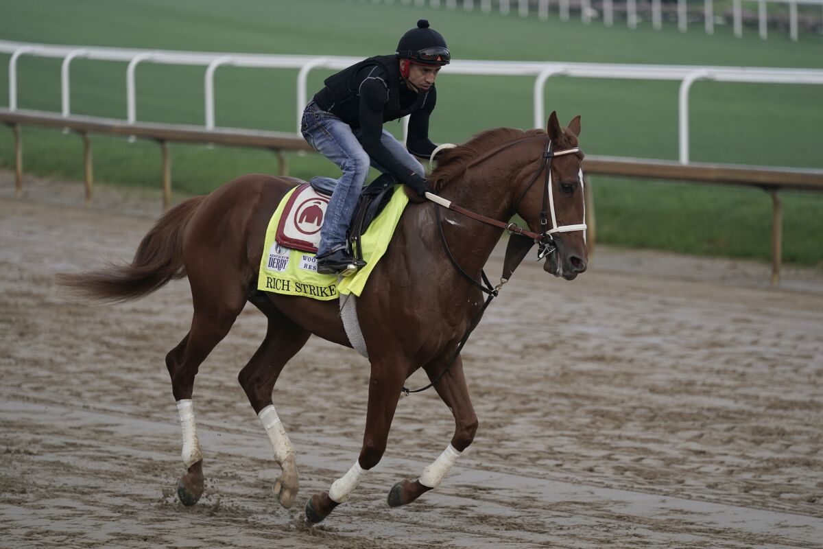 Kentucky Derby entrant Rich Strike works out at Churchill Downs Friday.