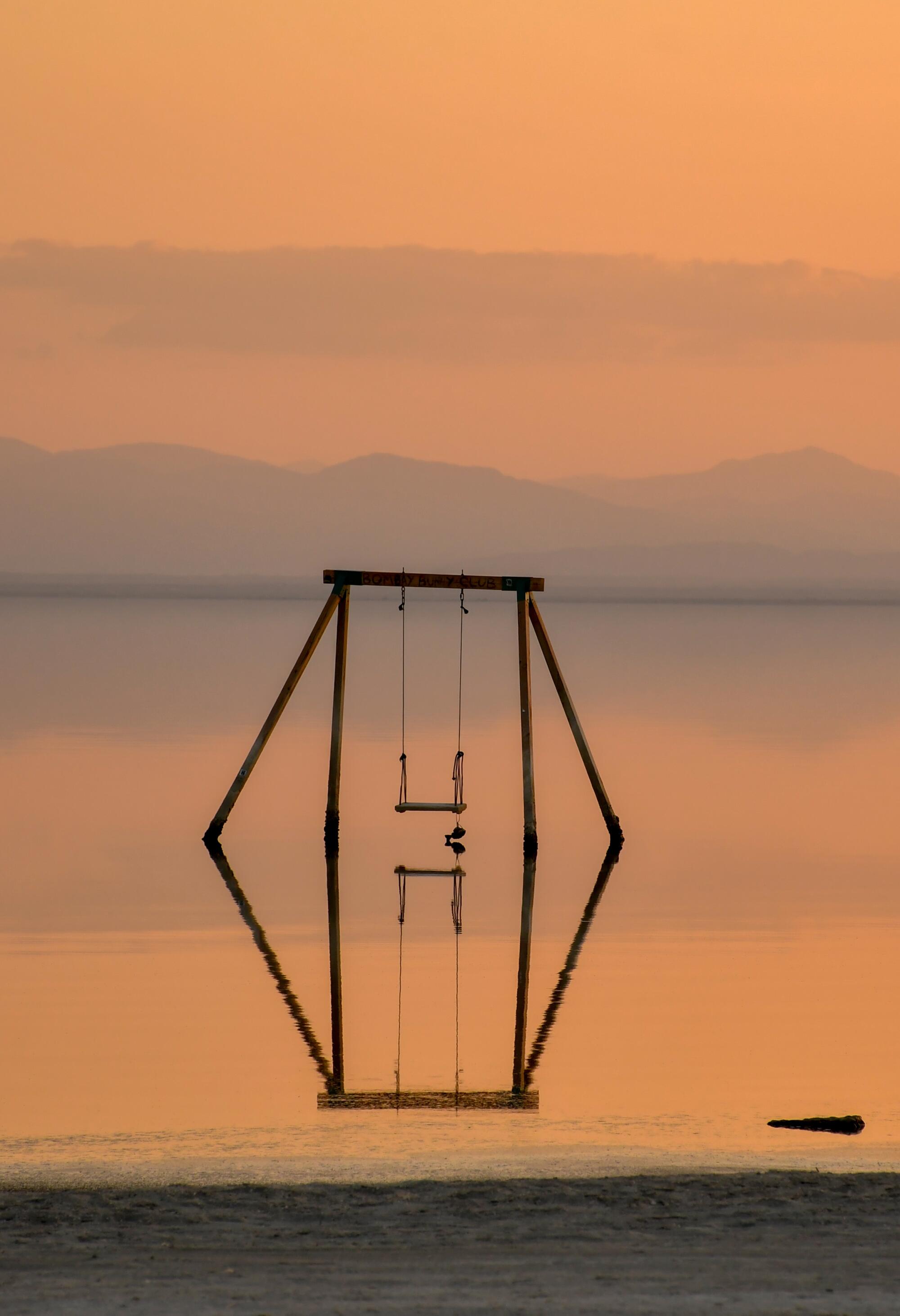 A swing in the middle of the Salton Sea.