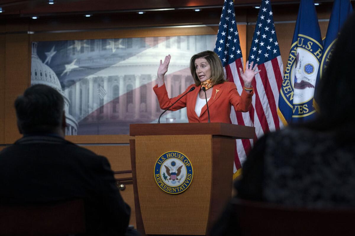 House Speaker Nancy Pelosi (D-San Francisco) at a news conference last week.