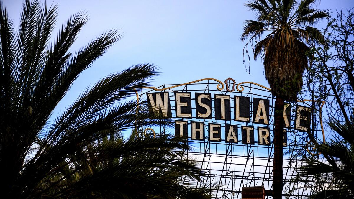 Westlake Theatre as sign seen from MacArthur Park.