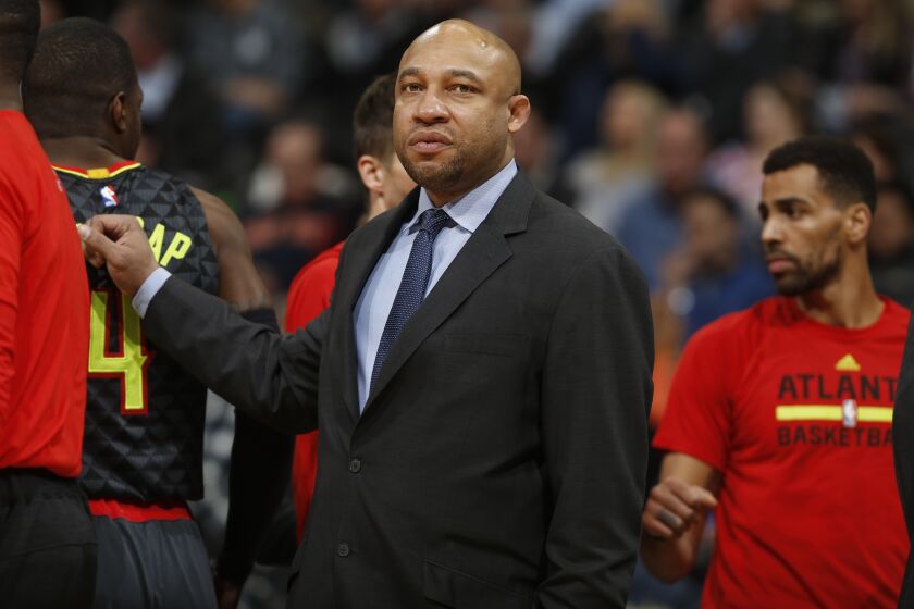 Atlanta Hawks assistant coach Darvin Ham in the second half of an NBA basketball game.