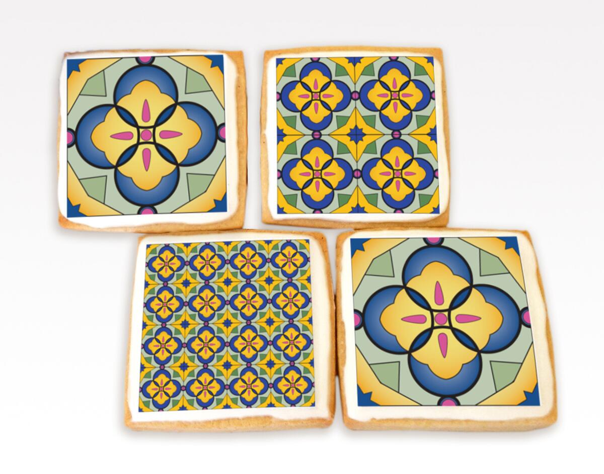 Modern Bite's shortbread cookies painted to resemble historic Malibu tiles.