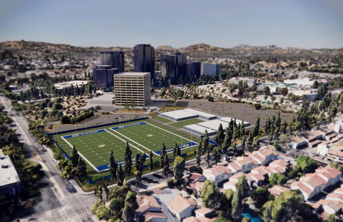 An artist's rendering of the planned Rams practice facility