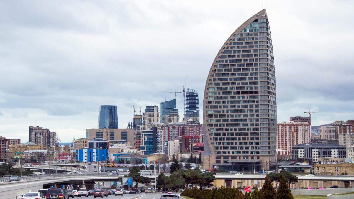 The tower that was supposed to be the Trump International Hotel in Baku, Azerbaijan, is seen on Feb. 19, 2016. The Trump Organization closed down its deal with its Azerbaijani partners this month.