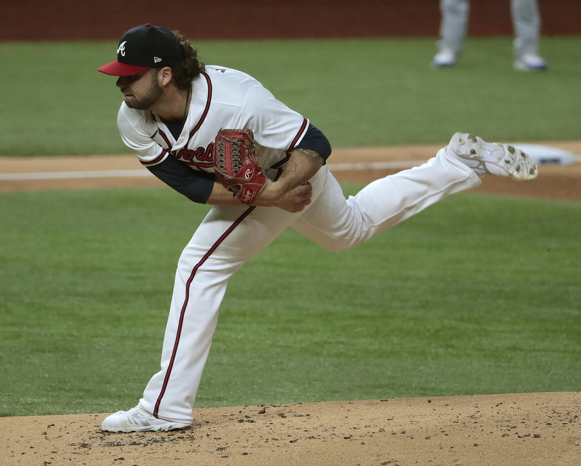 Atlanta Braves starting pitcher Bryse Wilson delivers during the second inning of Game 4 of the NLCS.