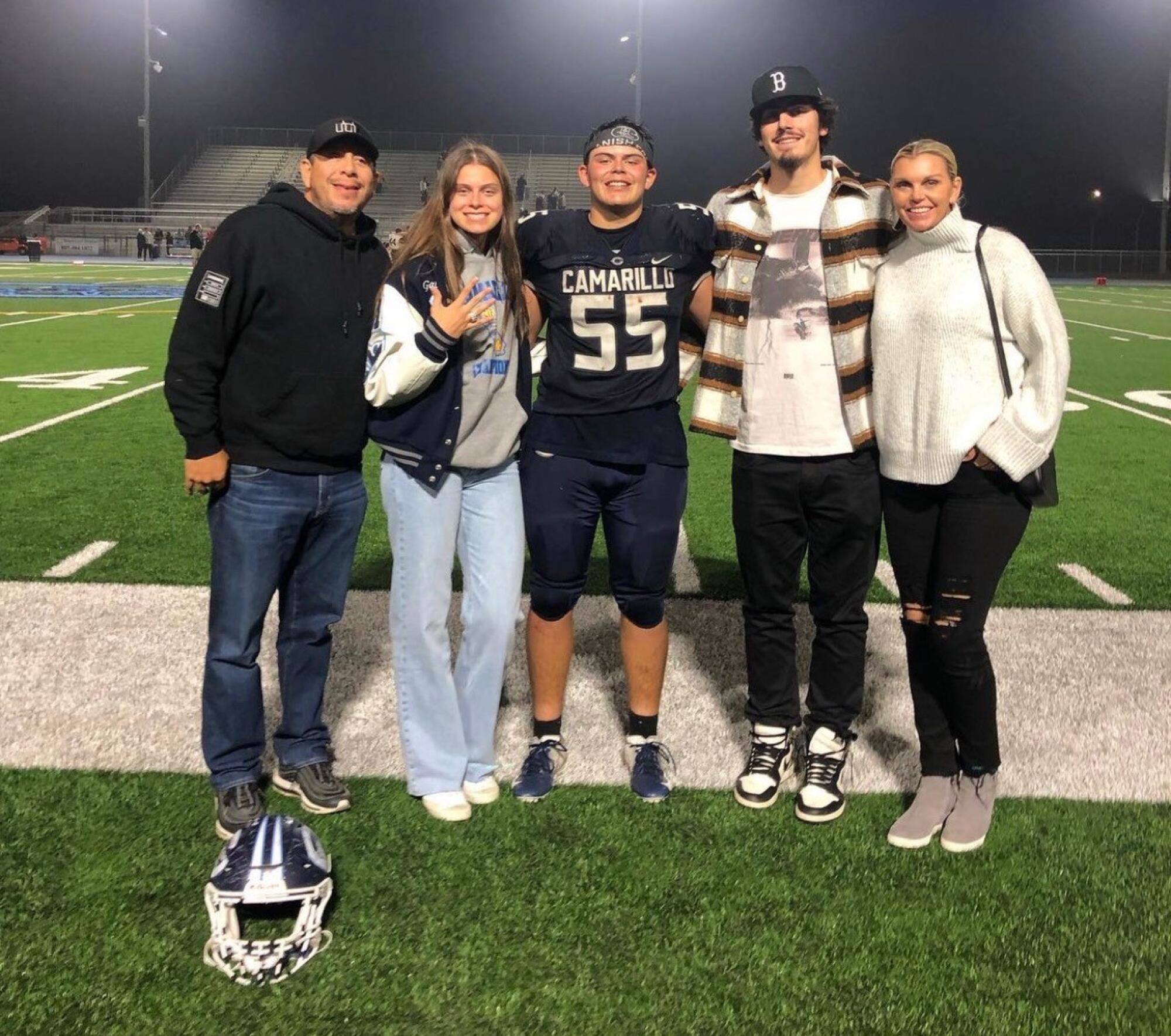 Jaime Jaquez Sr., left; Gabriela, Marcos; Jaime Jaquez Jr.; and Angela Jaquez gather for a family photo 