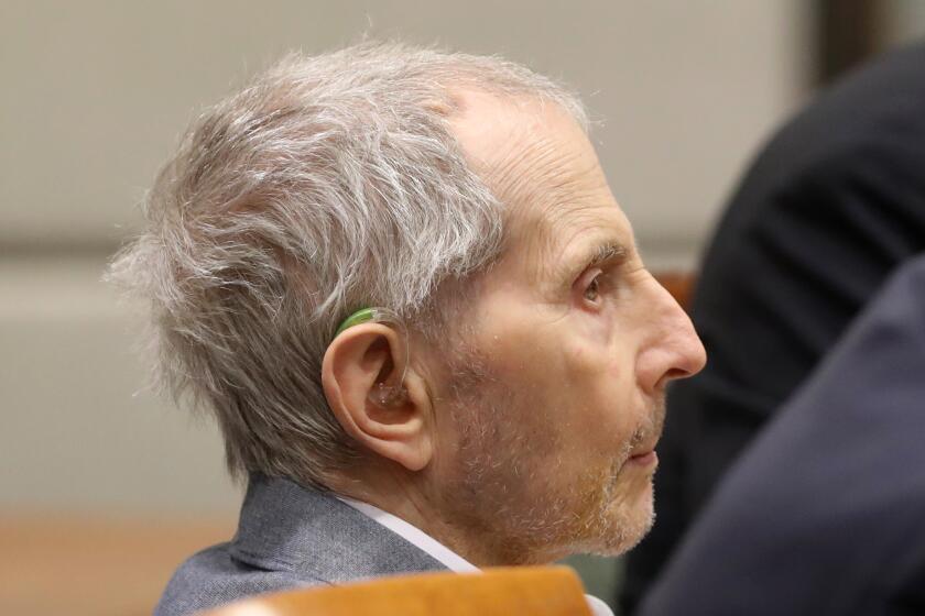 LOS ANGELES CA MARCH 9, 2020 — Robert Durst sits for opening statements in his murder trial in Los Angeles, California, U.S., March 9, 2020. (Lucy Nicholson / Reuters / Pool)