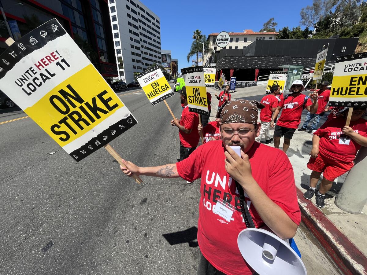 Workers picket outside Hyatt Andaz West Hollywood