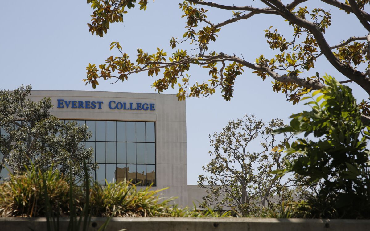 A 2014 file photo of Everest College in Santa Ana, which was owned by the now-defunct Corinthian Colleges Inc.