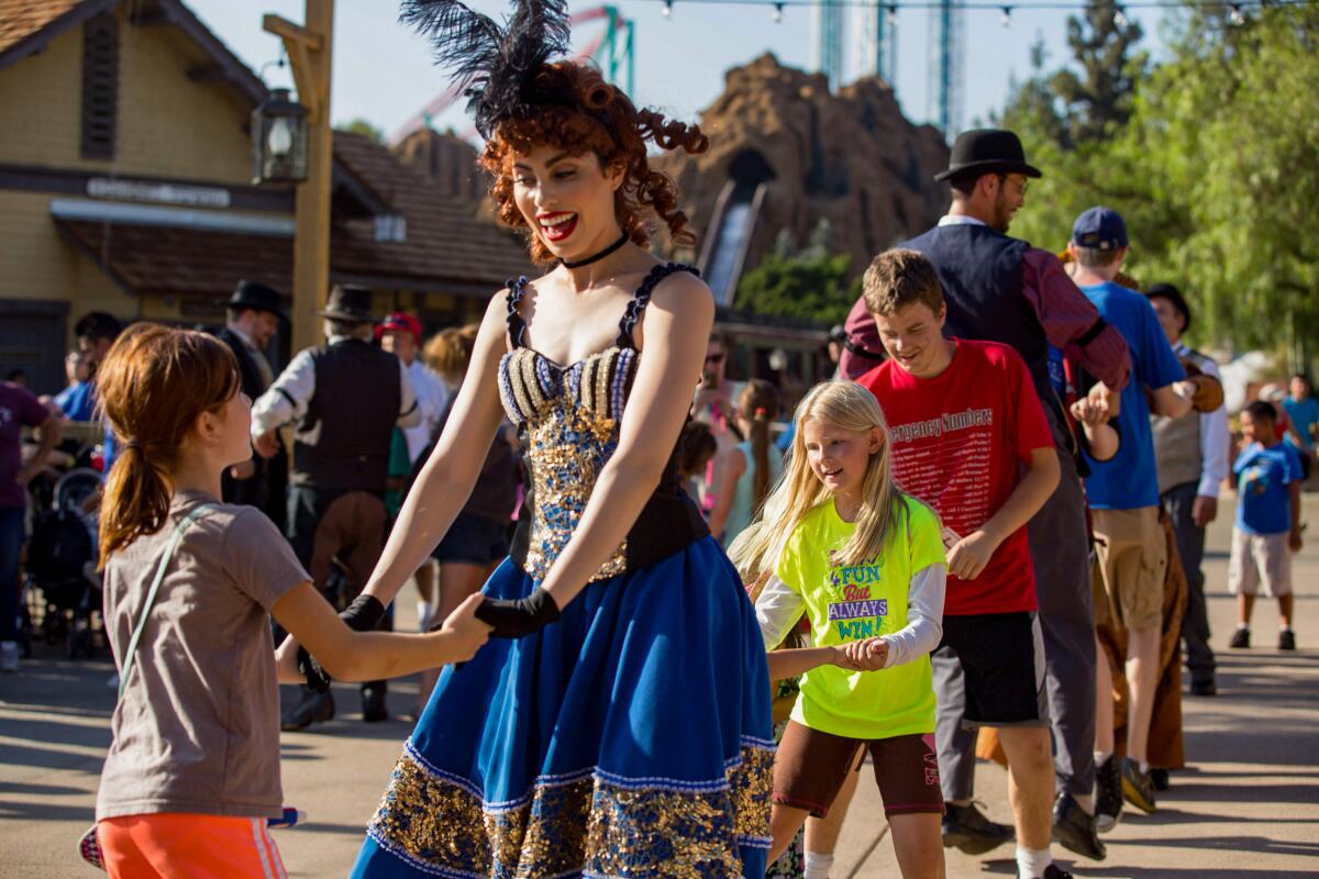 A cancan girl at Howdown at Ghost Town Alive at Knott's Berry Farm.