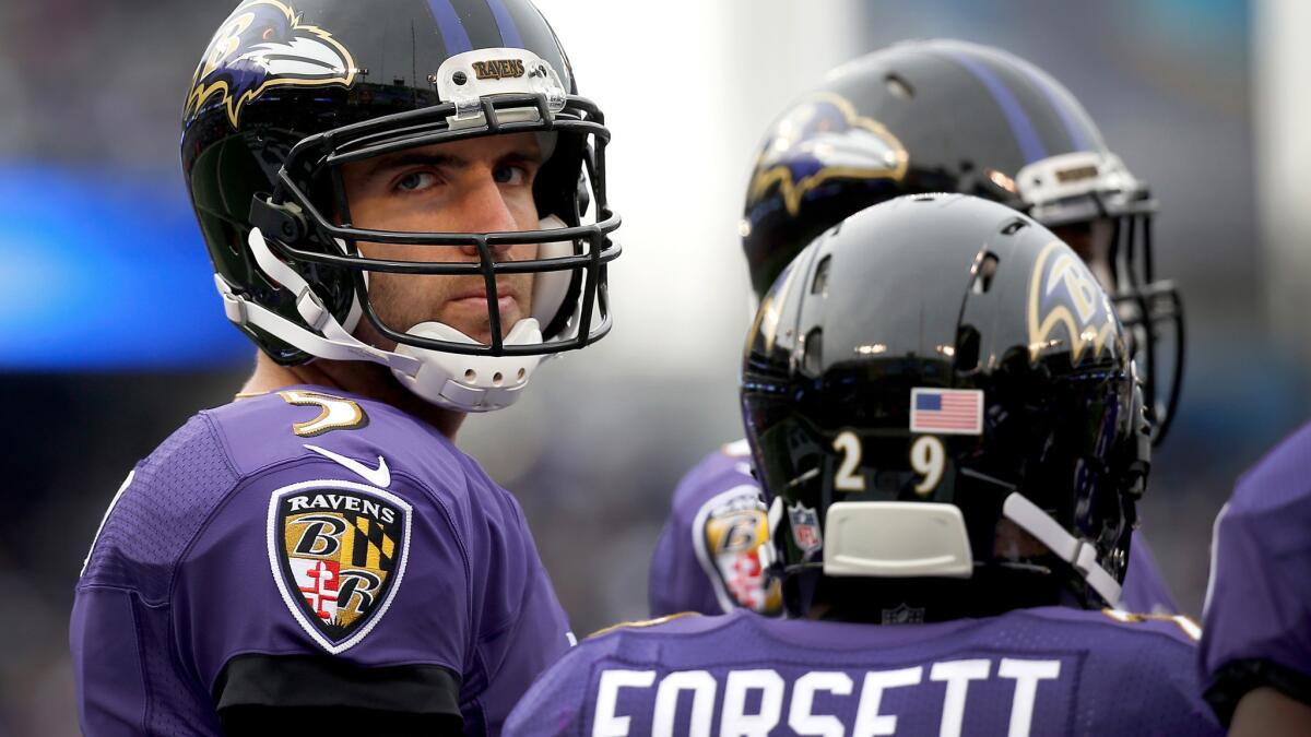 Ravens quarterback Joe Flacco and running back Justin Forsett each went down with injuries in a loss to the Rams on Sunday.