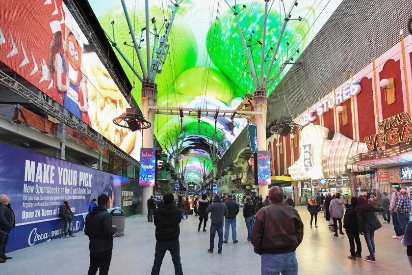 Fremont Street visitors on Thursday got a sneak preview of the new $38 million Viva Vision light show set to make its debut on New Year's Eve.