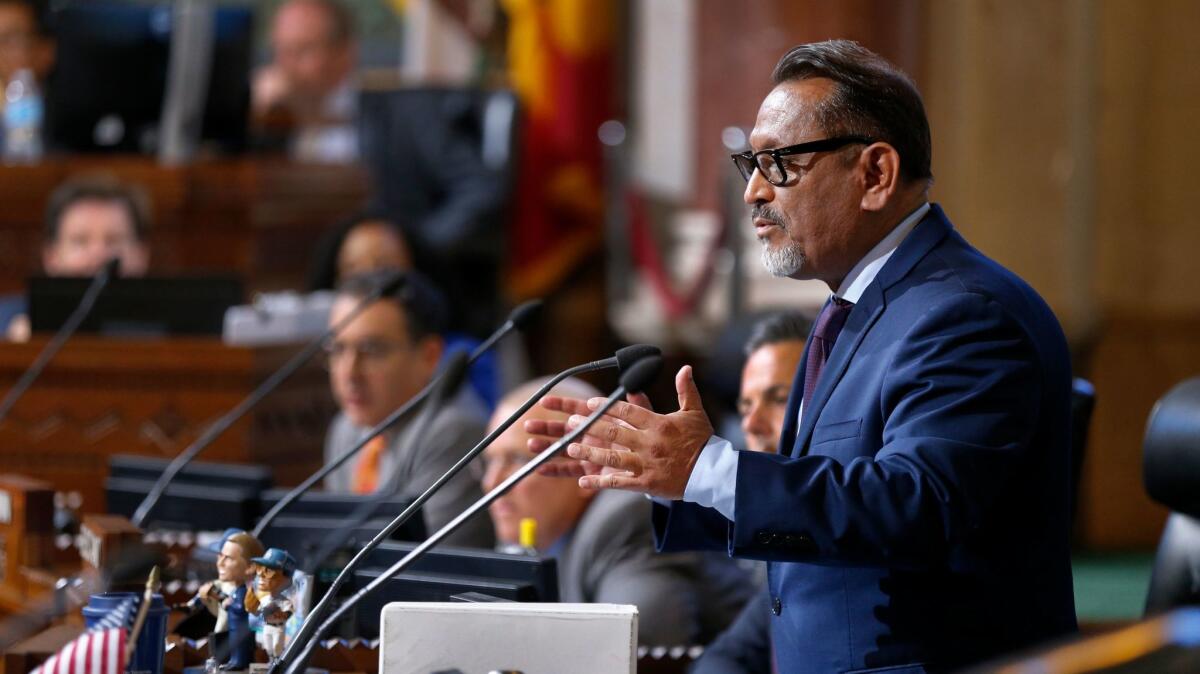 Los Angeles City Councilman Gil Cedillo speaks at Los Angeles City Hall in June.