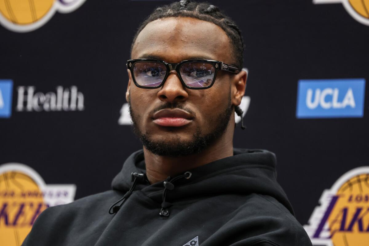 Lakers second-round draft pick Bronny James during an introductory news conference on Tuesday.