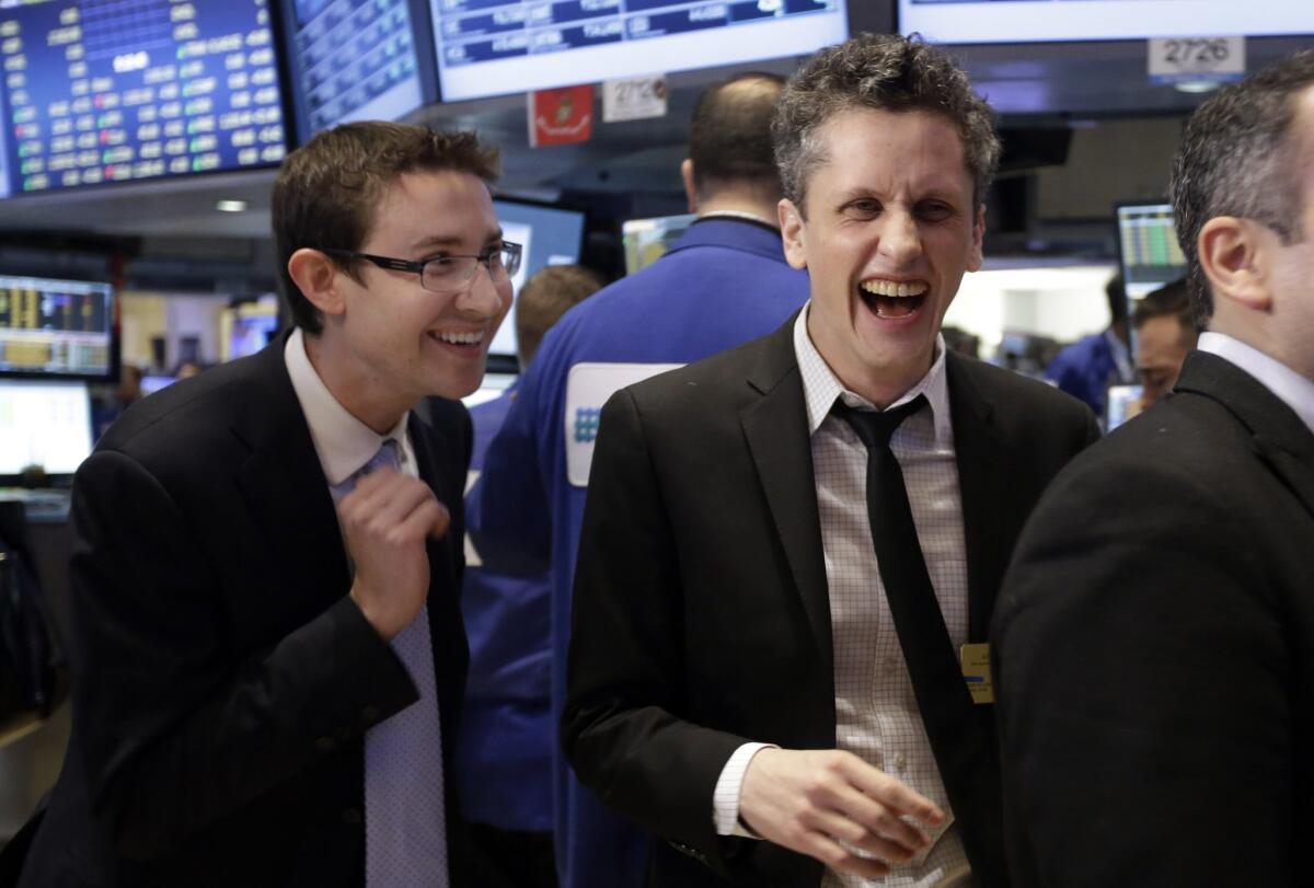 Box Inc. Chief Executive Aaron Levie, right, and company Chief Financial Officer Dylan Smith prepare to ring the New York Stock Exchange opening bell, marking their company's IPO on the floor of the New York Stock Exchange on Friday.