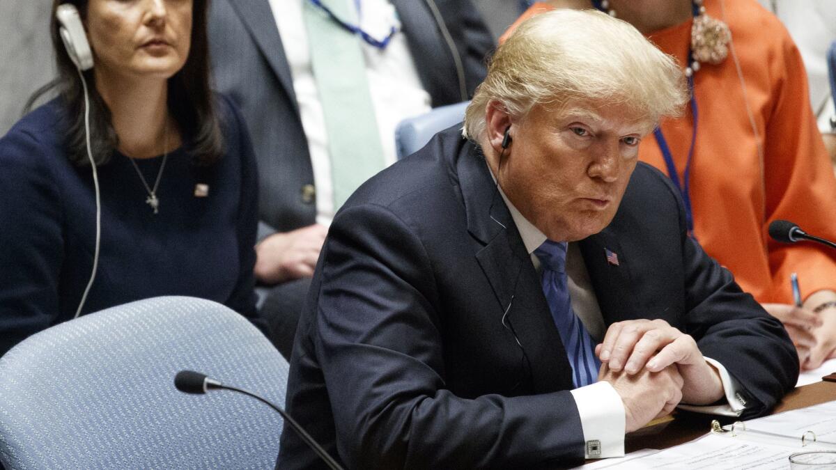 President Trump participates in a U.N. Security Council briefing at the U.N. General Assembly on Wednesday,