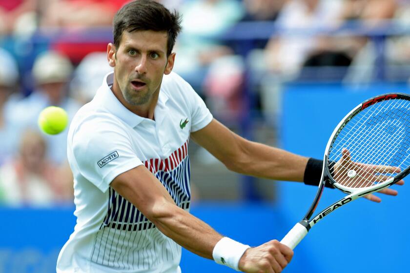 epa06059969 Novak Djokovic of Serbia on his way to win the final match beating Gael Monfils of France at the Aegon International tennis tournament in Eastbourne, Britain, 01 July 2017. EPA/GERRY PENNY ** Usable by LA, CT and MoD ONLY **