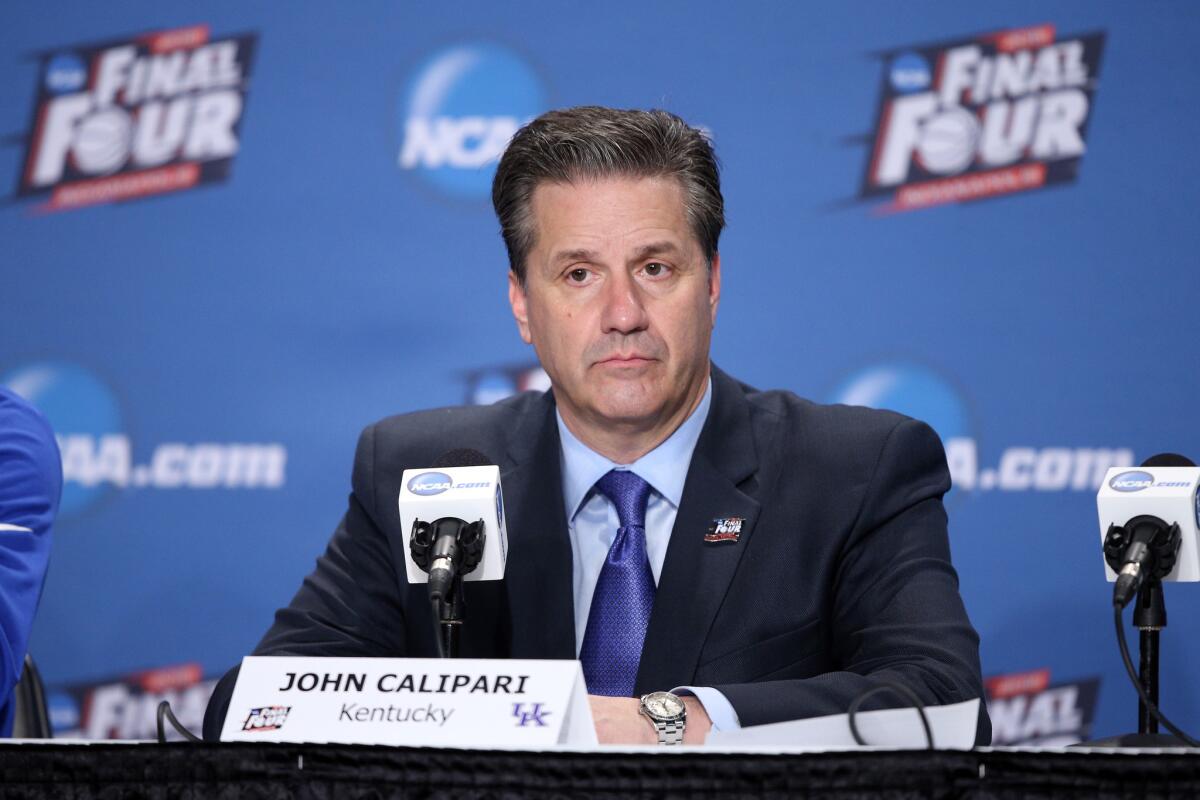 Kentucky Coach John Calipari looks on after the Wildcats' 71-64 loss to Wisconsin on Saturday in the Final Four.