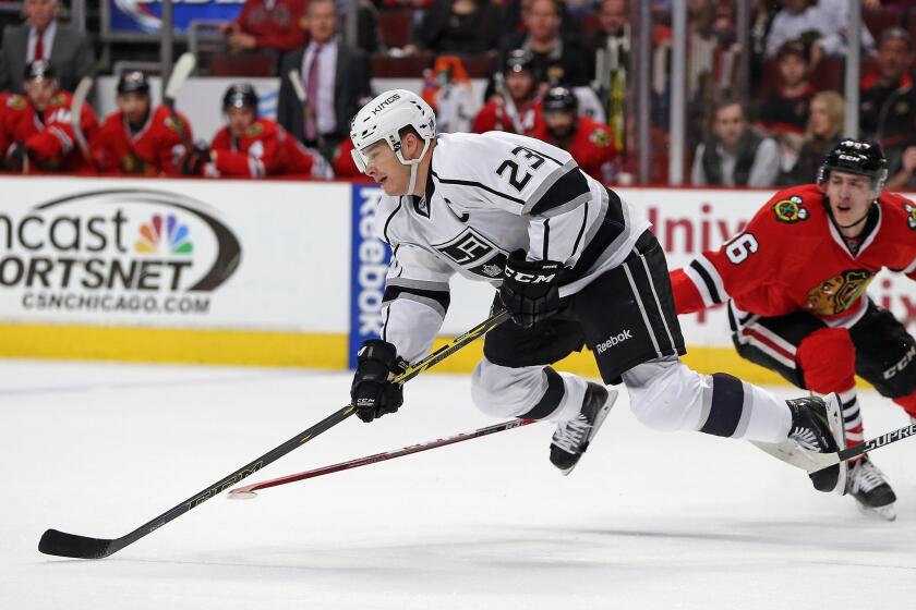 Forward Dustin Brown and the Kings were tripped up by the Blackhawks Monday night.