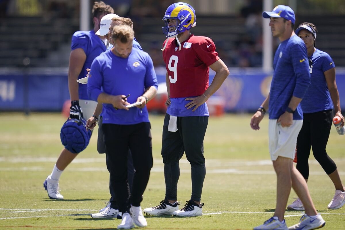 Rams quarterback Matthew Stafford participates in drills.