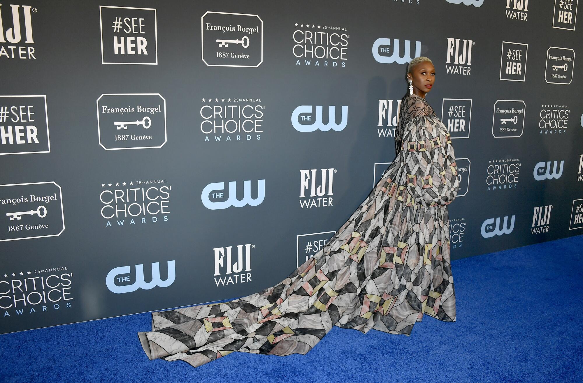  Cynthia Erivo poses on the carpet at the Critics Choice Awards in January 2020.