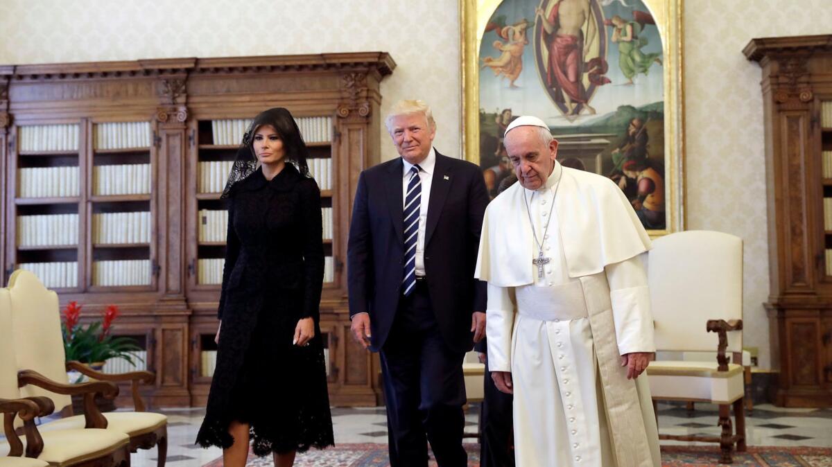 President Trump and First Lady Melania Trump meet with Pope Francis at the Vatican.