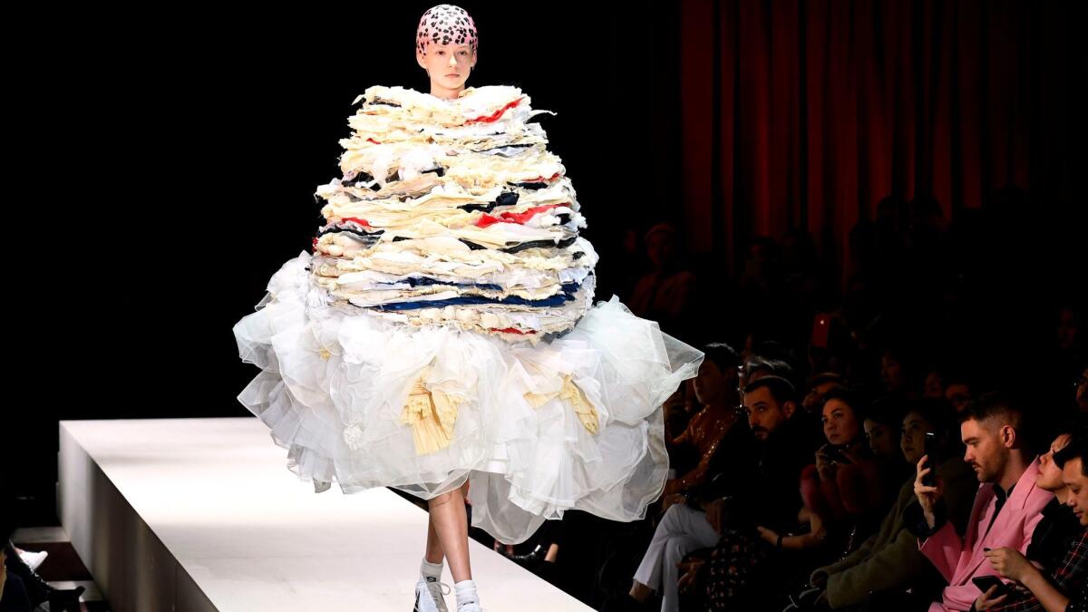 A dress, a stack of fabric flapjacks or both at Comme des Garçons fall and winter 2018 runway show on March 3 during Paris Fashion Week.