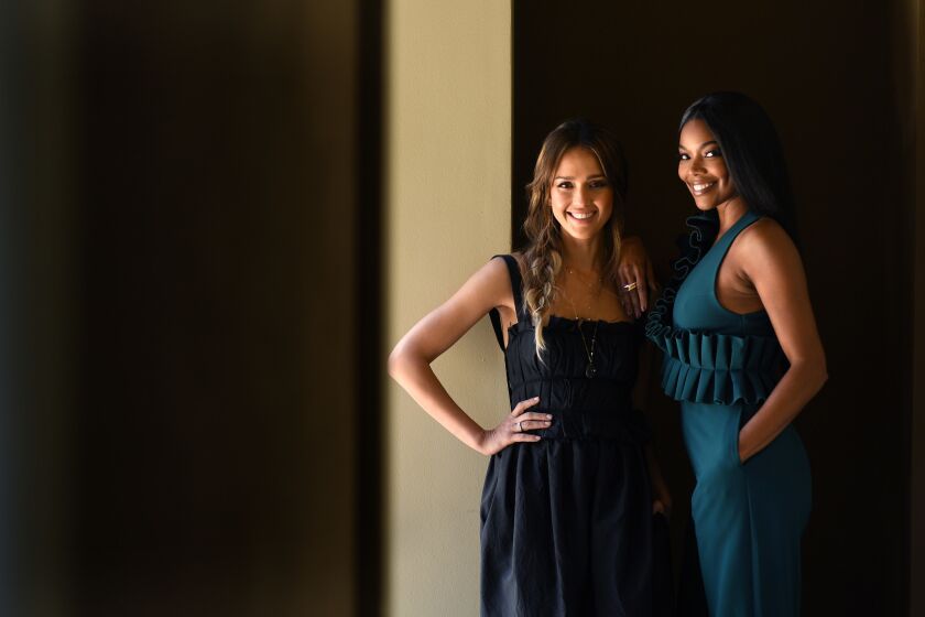 LOS ANGELES, CALIFORNIA APRIL 17, 2019-Actresses Jessica Alba, left, and Gabrielle Union star in "L.A. Finest," playing two LAPD detectives who couldn't be more different. (Wally Skalij/Los Angeles Times)