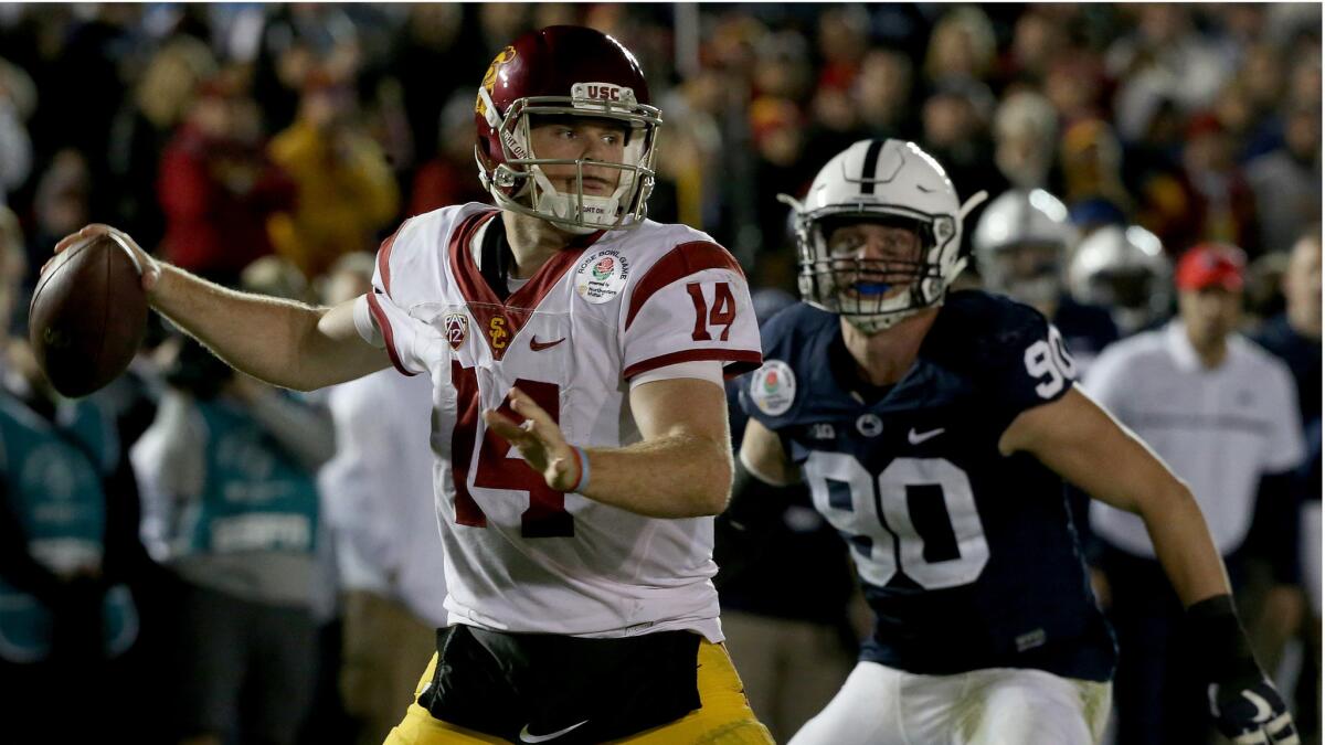 USC quarterback Sam Darnold throws downfield against Penn State in the third quarter of the Rose Bowl game on Jan. 2.