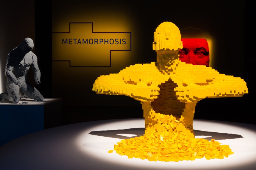 The LEGO-themed exhibit “The Art of the Brick” opens this week at the California Science Center.