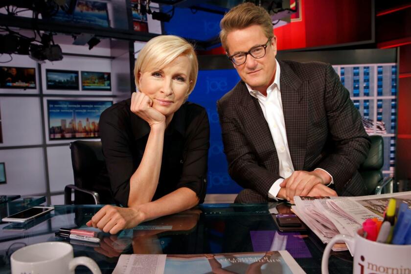 NEW YORK, NEW YORK--MARCH 29, 2017--Mika Brzezinski and Joe Scarborough are co-hosts of MSNBC's "Morning Joe" which is recorded at NBC News studios in Rockefeller Center. Photographed on March 29, 2017. (Carolyn Cole/Los Angeles Times)