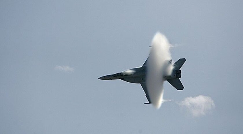 An F/A-18 Super Hornet gets close to breaking the sound barrier in 2010.