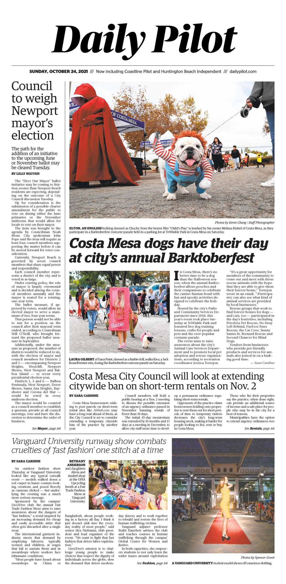 Front page of Daily Pilot e-newspaper for Sunday, Oct. 24, 2021.