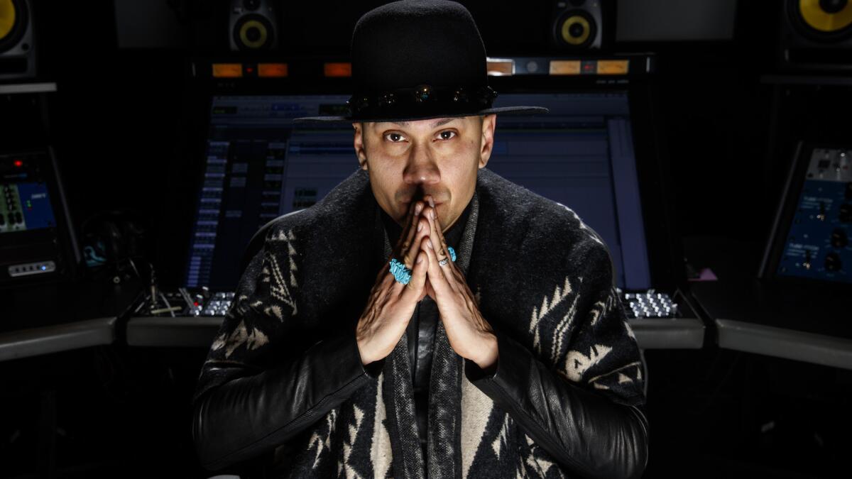 Jimmy "Taboo" Gomez of the Black Eyed Peas is photographed at will.i.am's recording studio in Los Angeles
