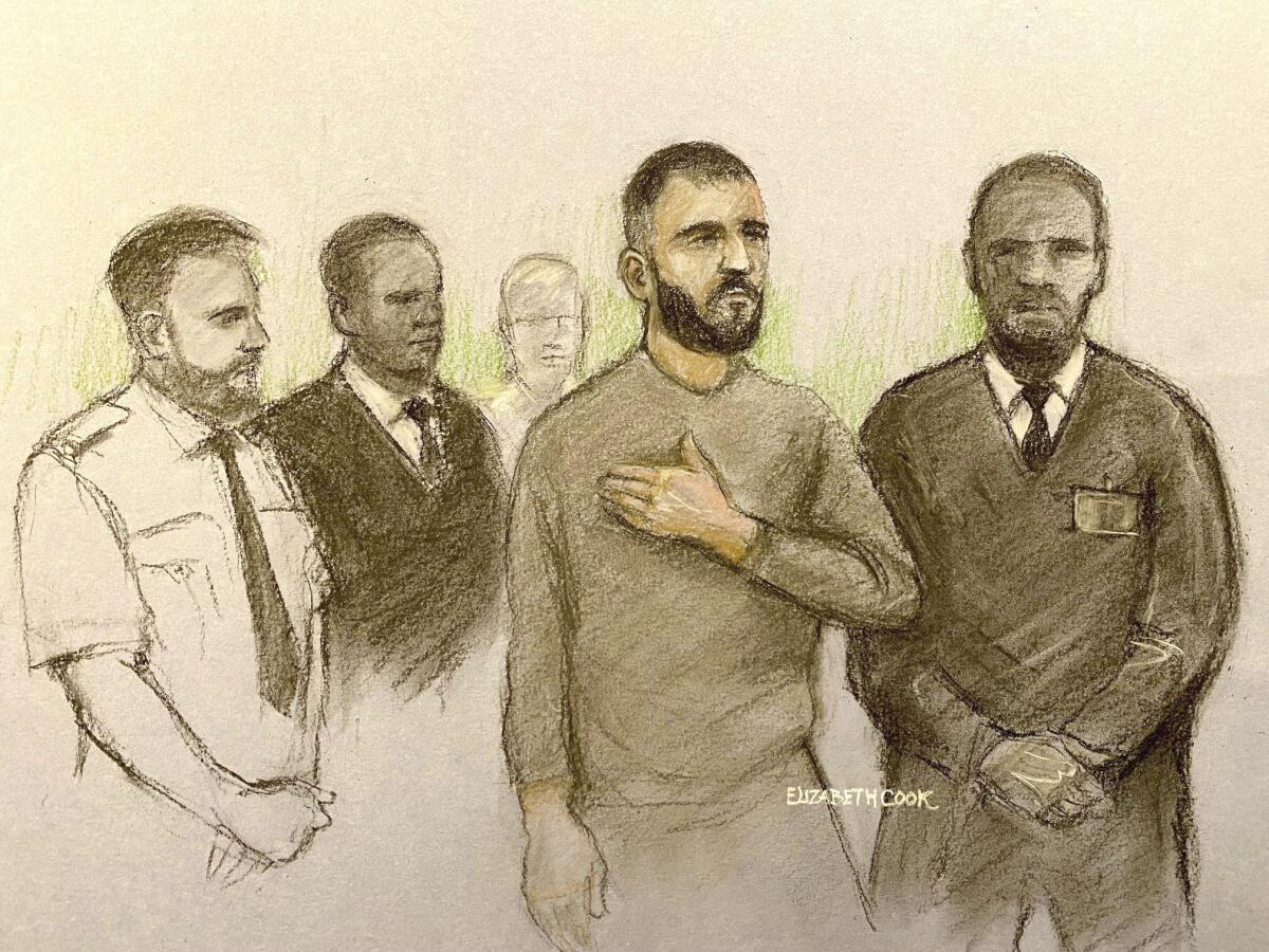 Court artist sketch shows Marcus Arduini Monzo at Westminster Magistrates' Court in London.