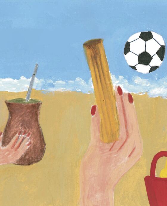 Painting of mate, churro and soccer 