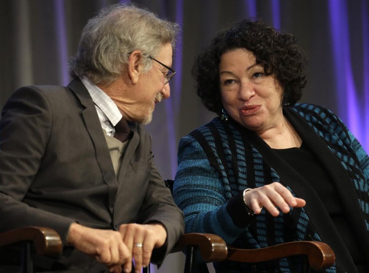 Supreme Court Justice Sonia Sotomayor, shown with director Steven Spielberg at a Harvard event last month, faulted an Alabama law.