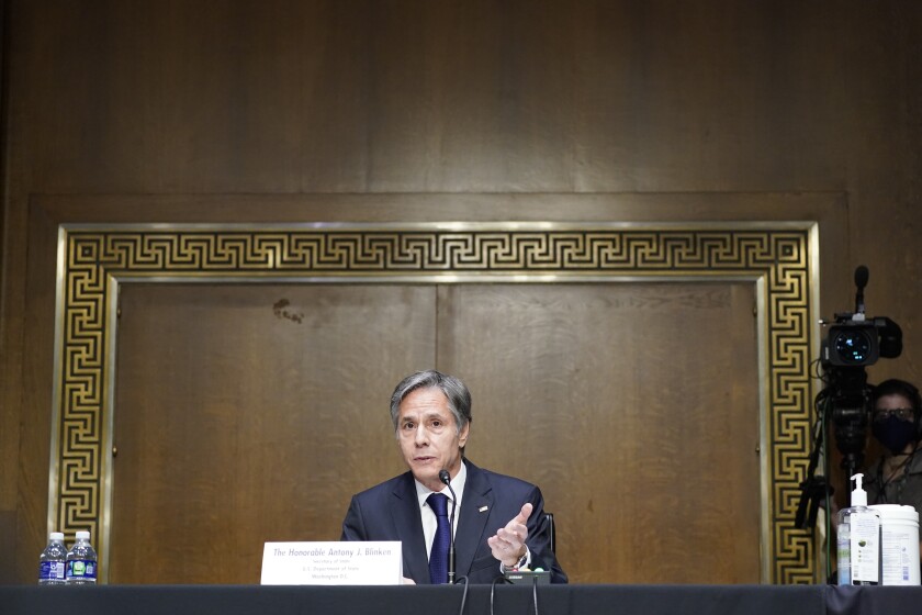 Secretary of State Anthony Blinken answers questions during a Senate Foreign Relations Committee hearing in September. 
