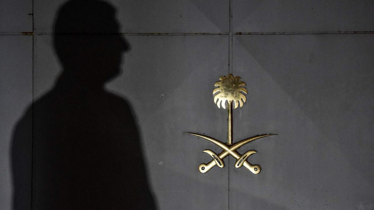 The gate door of the Saudi Consulate in Istanbul, Turkey, on Oct. 17, 2018.