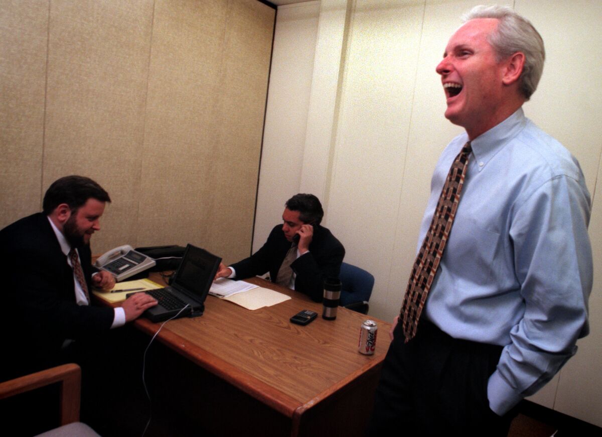 Tom Daly awaits results for the Anaheim mayoral race in 1998.