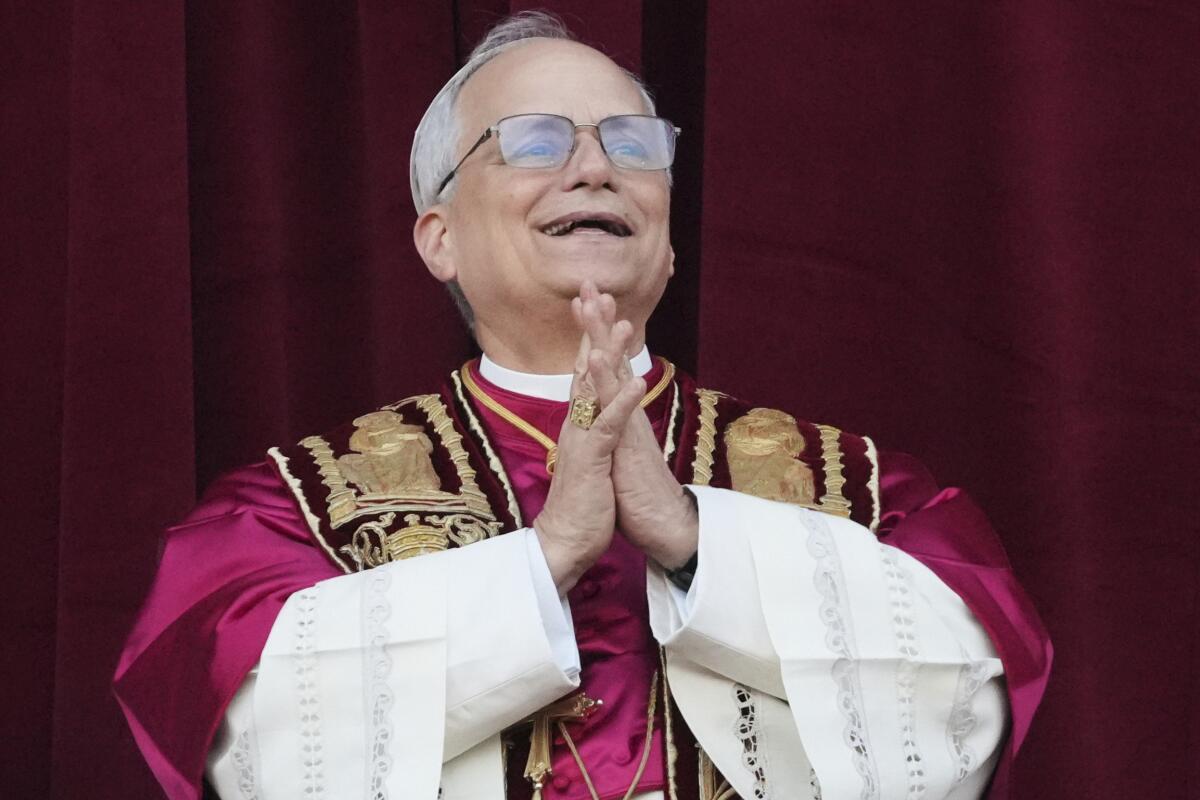 Newly elected Pope Leo XIV appears at the balcony of St. P