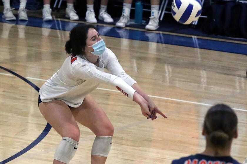 Carly Kane (7) from Pacifica Christian returns a serve during the Tritons' first-round CIF win on Thursday.