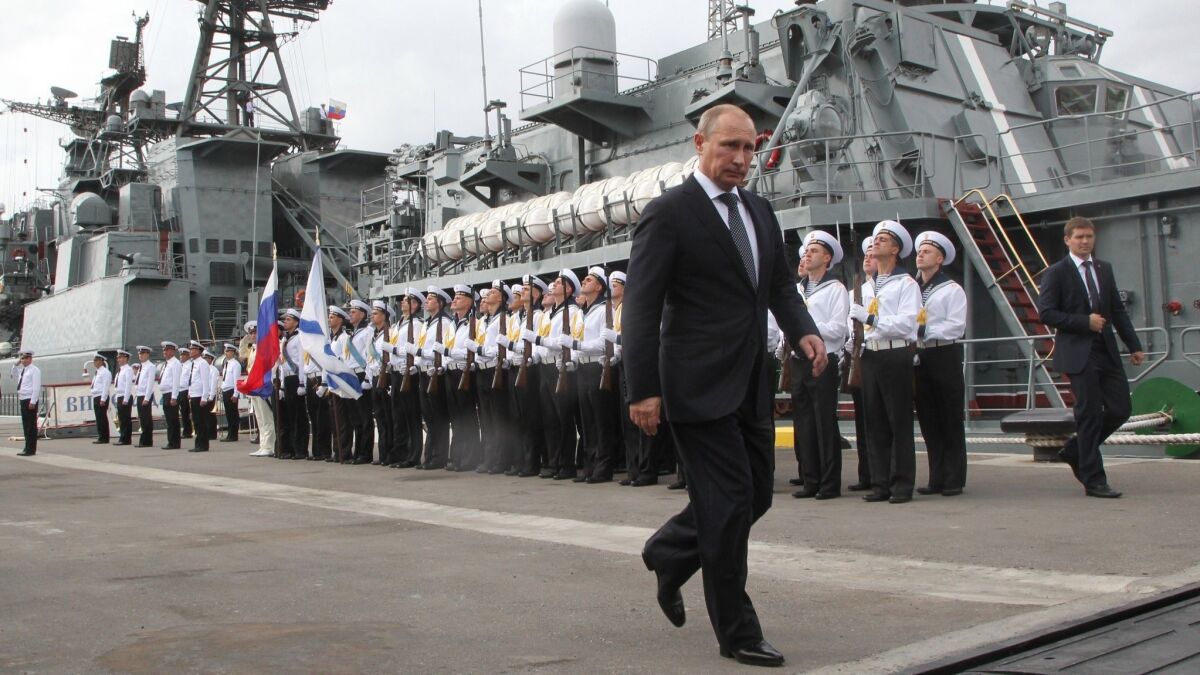 Russian President Vladimir Putin visits the naval base of the Black Sea Fleet on Sept. 23, 2014, in Novorossiysk, Russia.